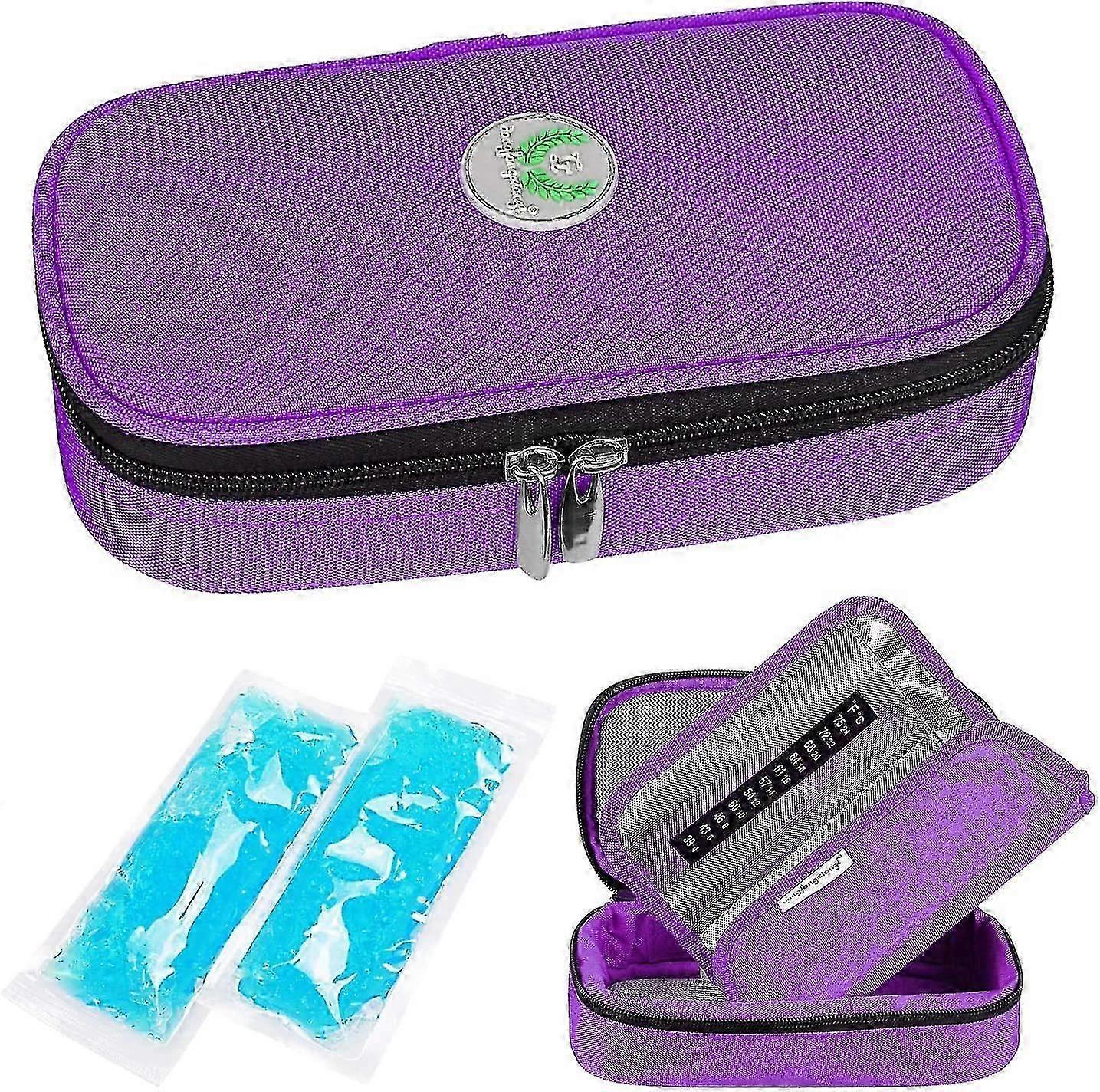 حقيبة تبريد الأنسولين حقيبة لمرضى السكري - حقيبة تبريد محمولة معزولة لمرضى السكري مع 2 عبوات ثلج (أرجواني) جديد