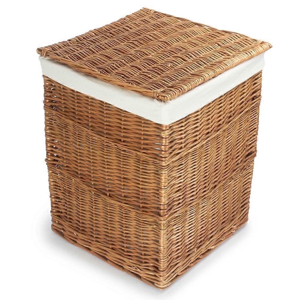 White Lining Light Steamed Square Wicker Laundry Basket