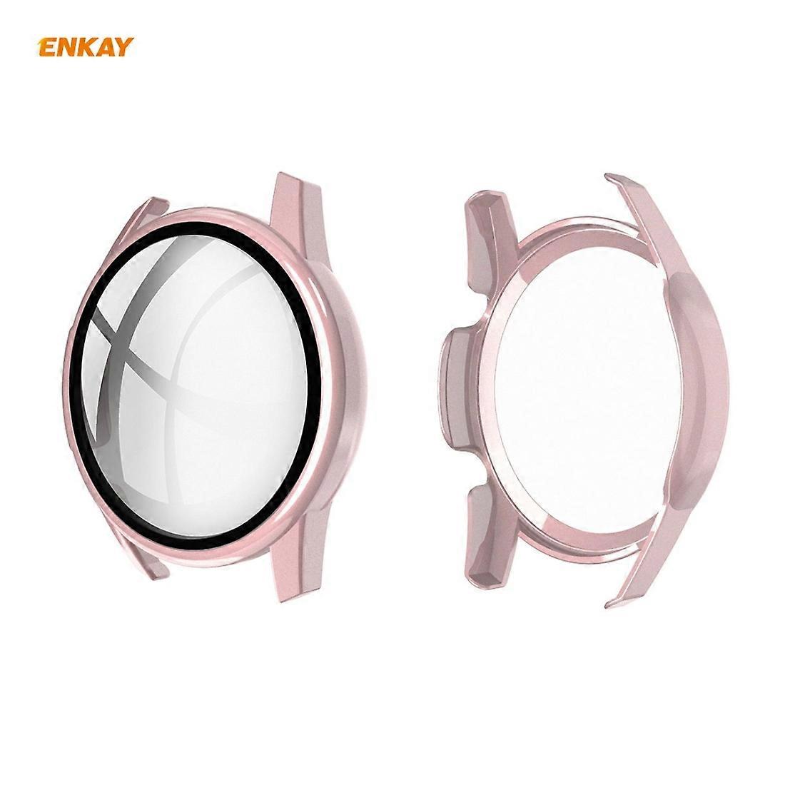 For Huawei Watch GT 2 46mm ENKAY Hat-Prince ENK-AC8202 Full Coverage PC Frosted Case + 9H Tempered Glass Protector(Pink)