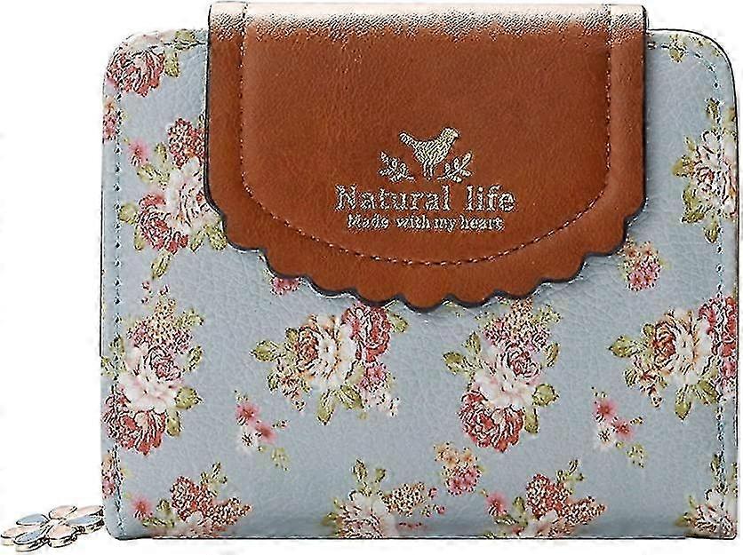 Women's Double Sided Floral Wallet with Zipper Closure, Compact