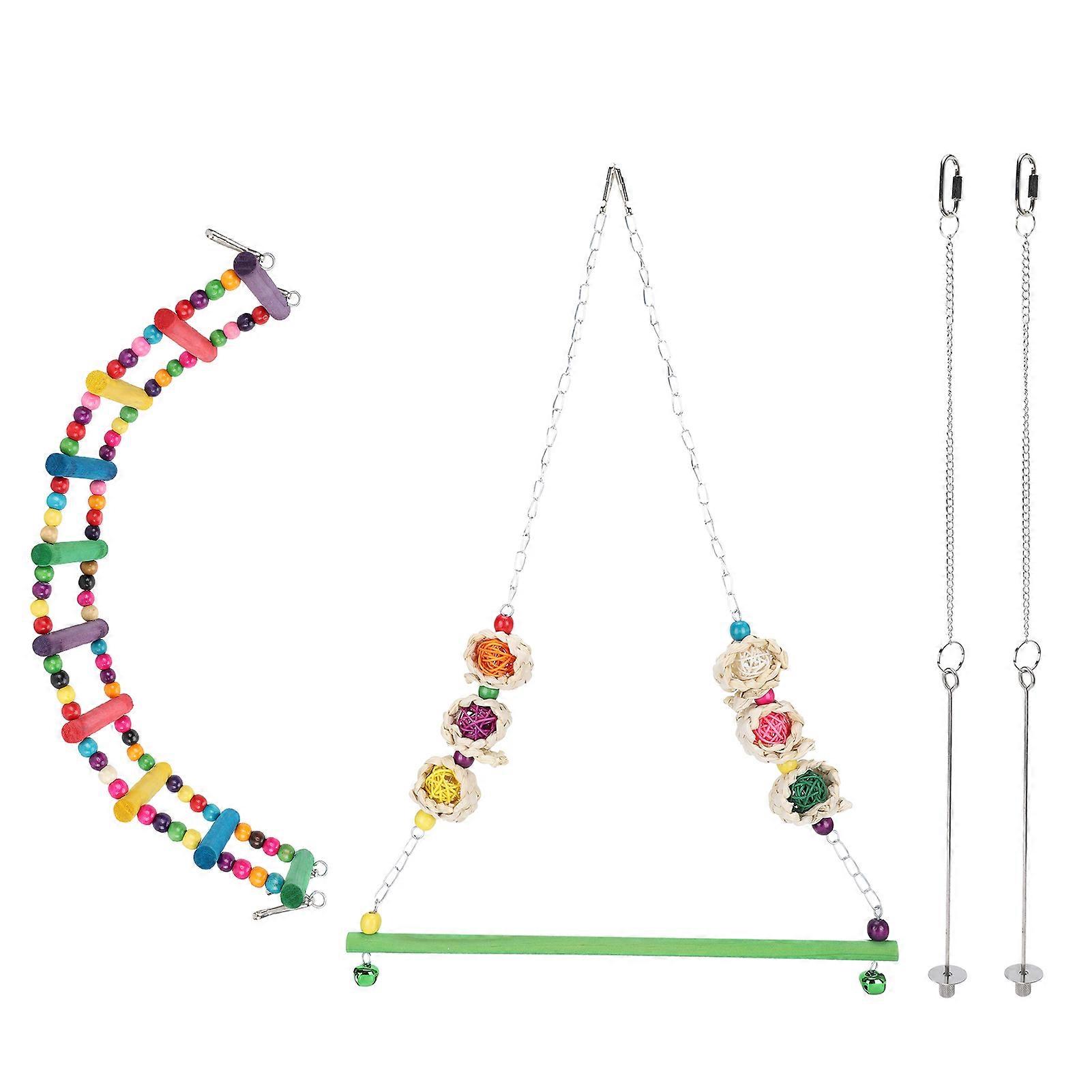 Chicken Swing Toys for Birds - 4pcs Ladder Stand with Fruit Holder & Vegetable Hanging Feeder for Parrots and Small Birds