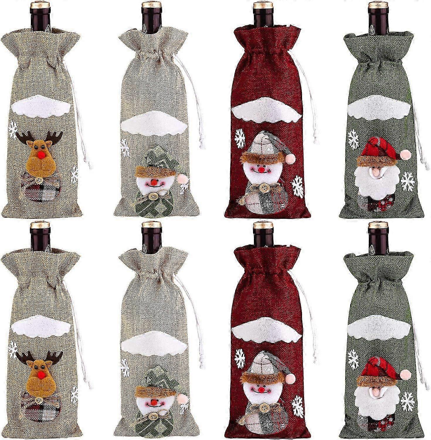 8 Pack Wine Bottle Cover Bags Santa Reindeer Snowman Pattern Christmas Party Table Decoration Christ