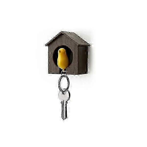 Birdhouse Key Ring - Brown House With Yellow Bird