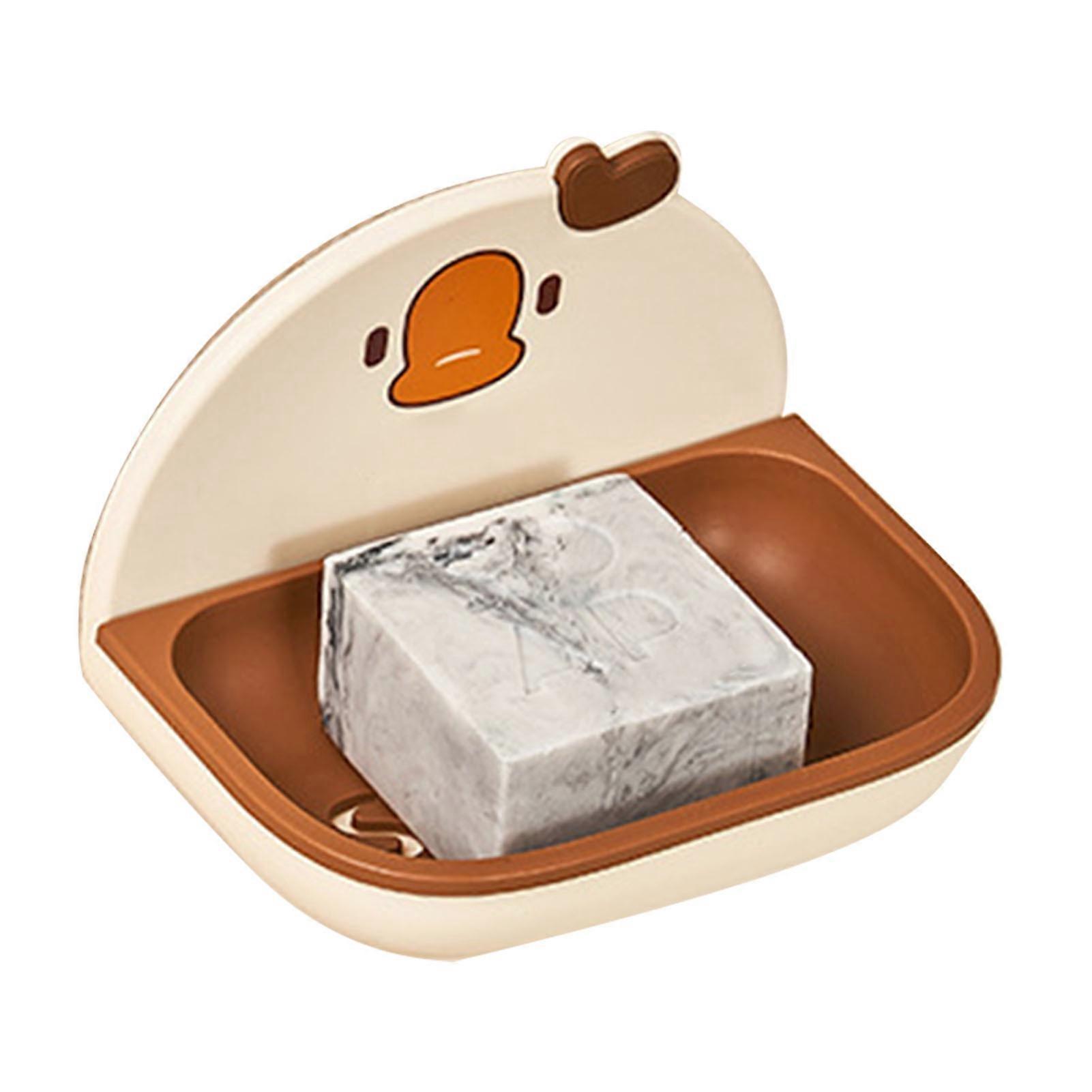 Wall Mounted Soap Dish Plastic Cartoon Drainable Soap Box Holder for Bathroom Kitchen 