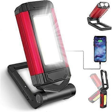 Rechargeable LED Work Light, Adjustable Brightness Magnetic Base, Red Light Warning