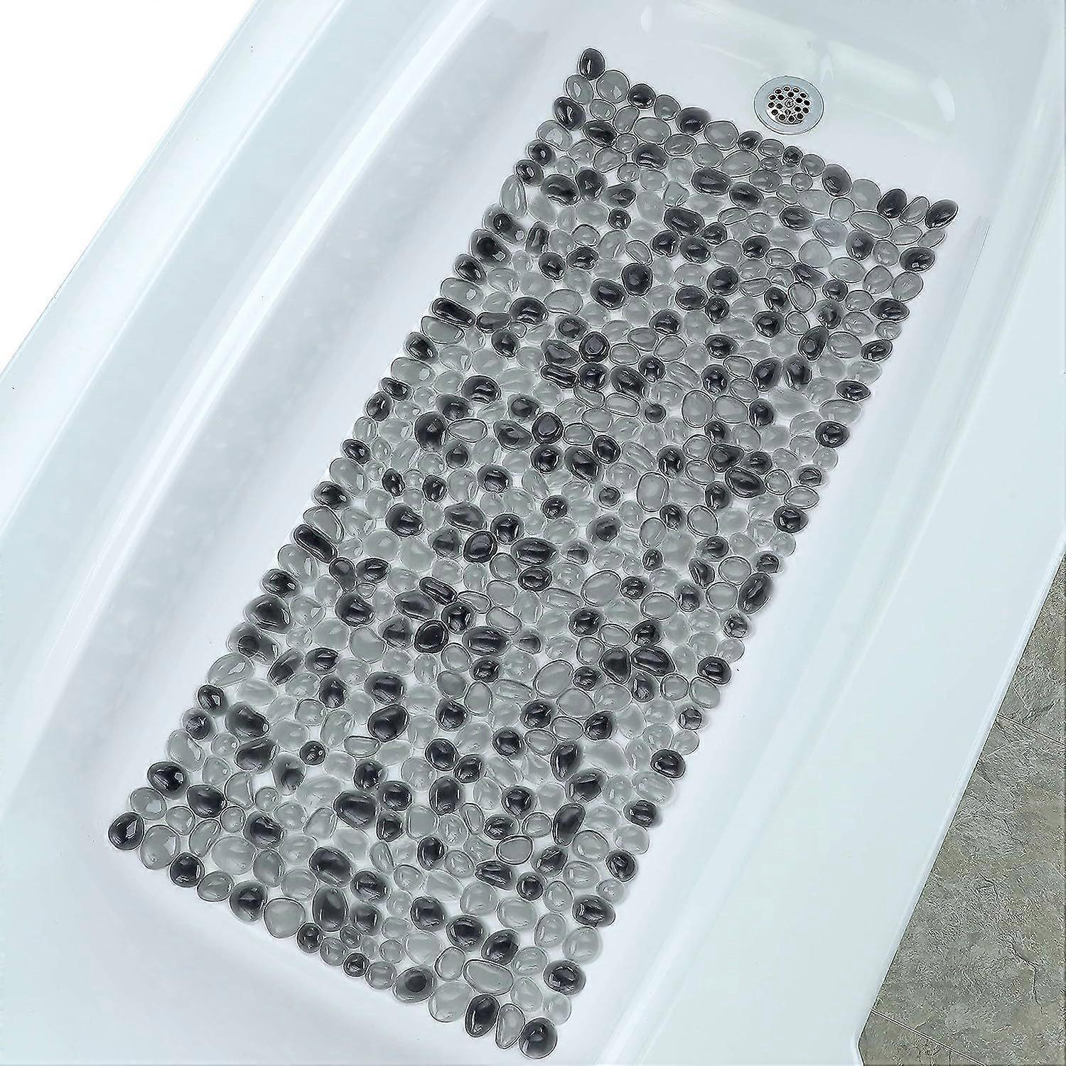 Bath Tub & Shower Mat Extra Long Deep Foot Massager Non-Slip with 188 Suction Cups for Tired Feet in Dark Gray Pebbles