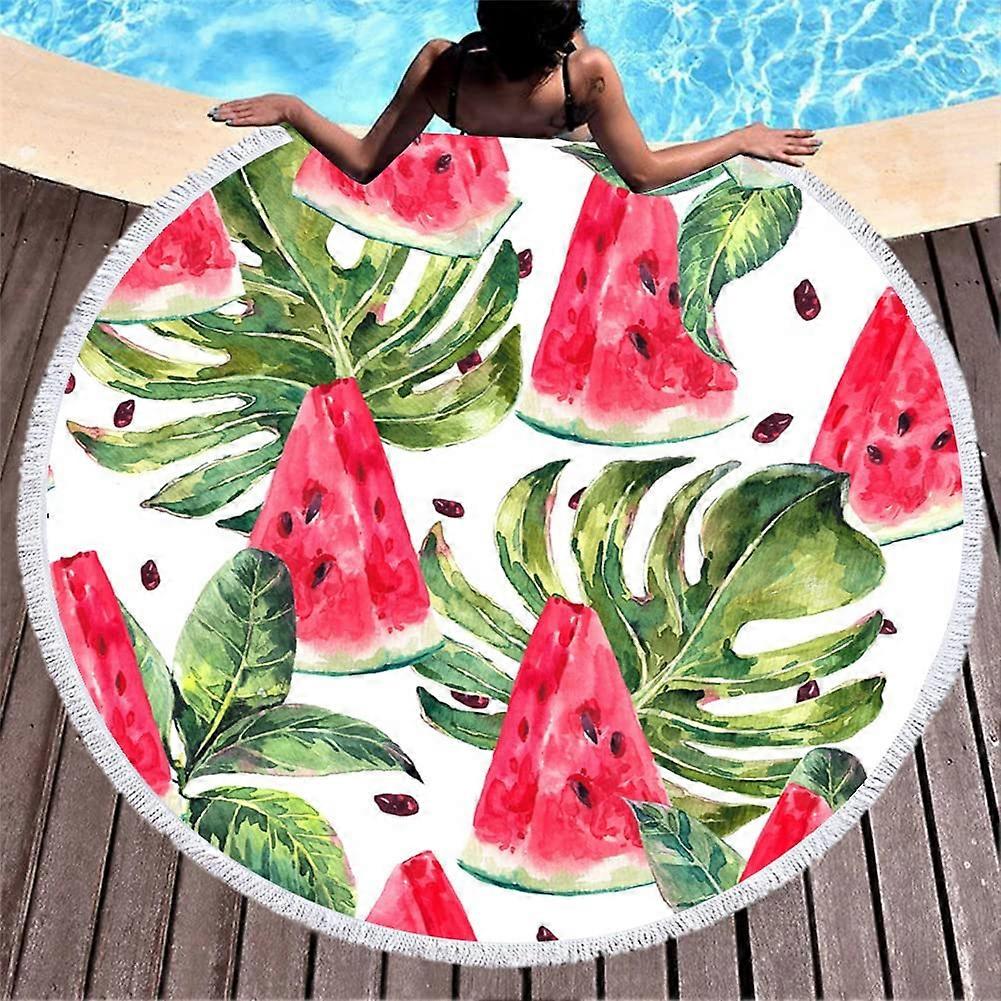 Round Beach Towel Large Microfiber Blanket 59 Inch Tropical Flamingo Print Super Absorbent Picnic Mat Watermelon Style 1