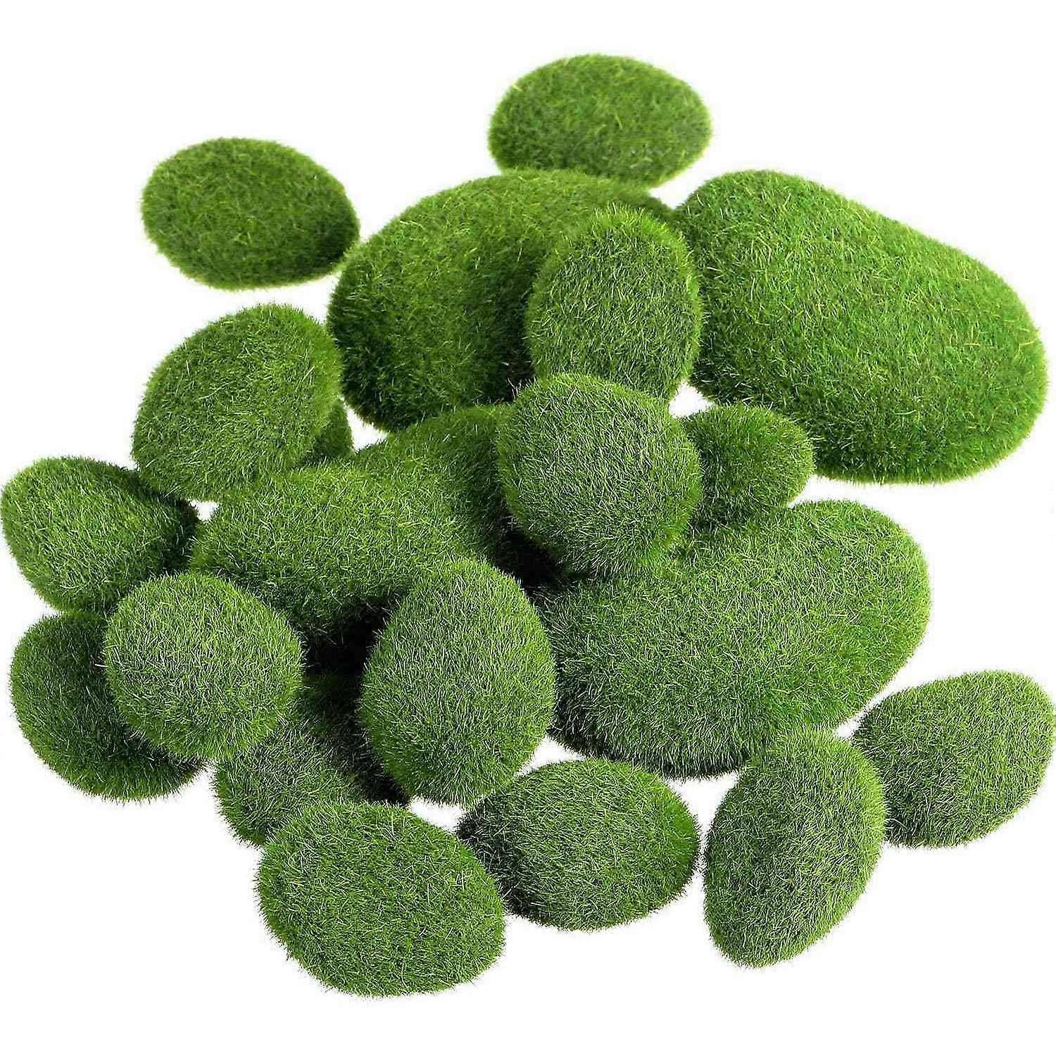 22 Pieces 2 Sizes Rocks Green Moss Covered Stones
