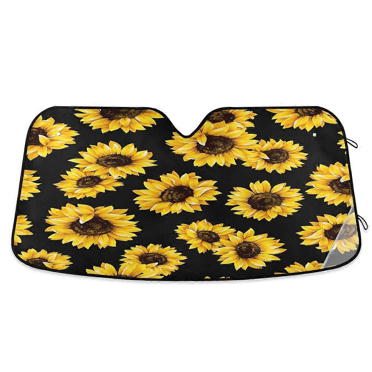 Sunflower Car Front Glass Sun Shade, Foldable Protective Sun Shield for Most Vehicles, UV Block, Adjustable Size