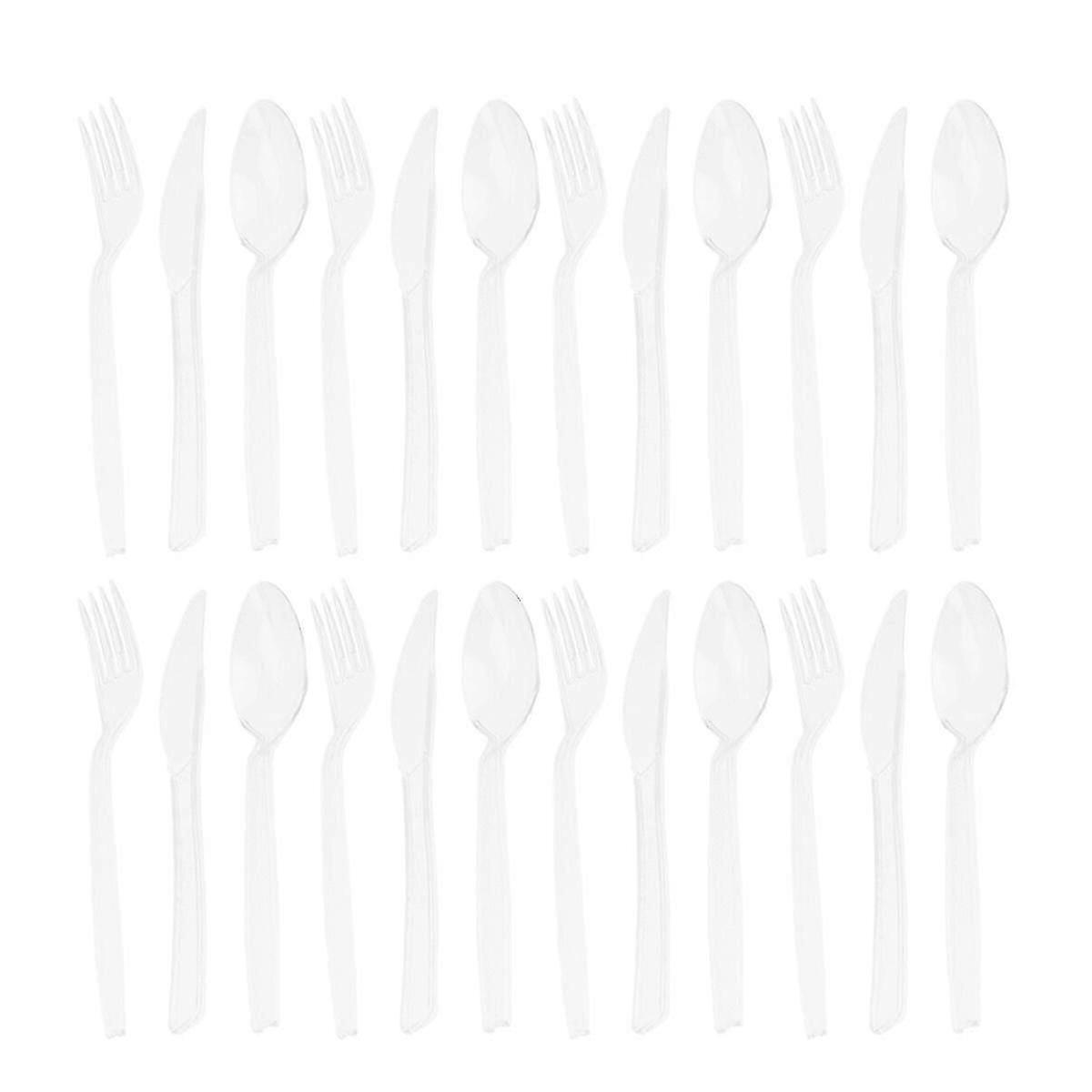 300pcs διαφανές μίας χρήσης πλαστικό κουτάλι πιρούνι συμβαλλόμενωνκων επιτραπέζιων σκευών για τα γενέθλια συμβαλλόμενων μέρους (μαχαίρι, πιρούνι, κουτάλι κάθε 100pcs)