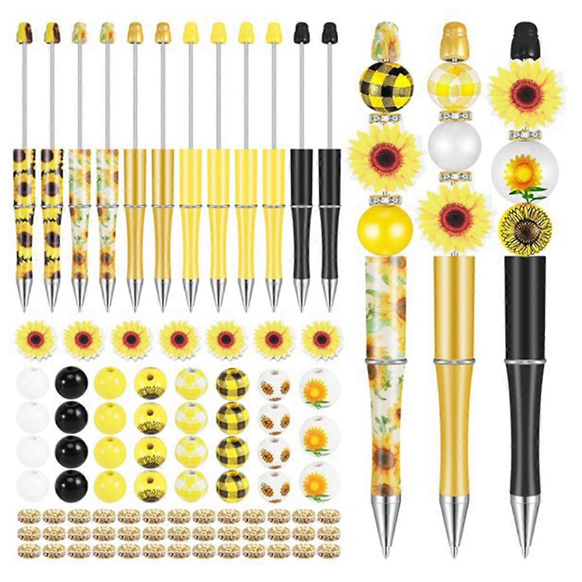 12 Set Plastic Beadable Pens Assorted Bead Pens Wood Beads