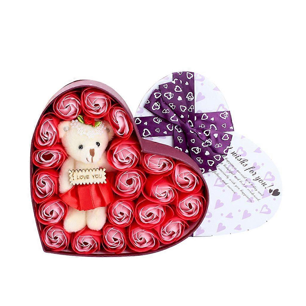 Valentine's Day Soap Roses Flower Gift Box with Cute Teddy Bear Gift ...