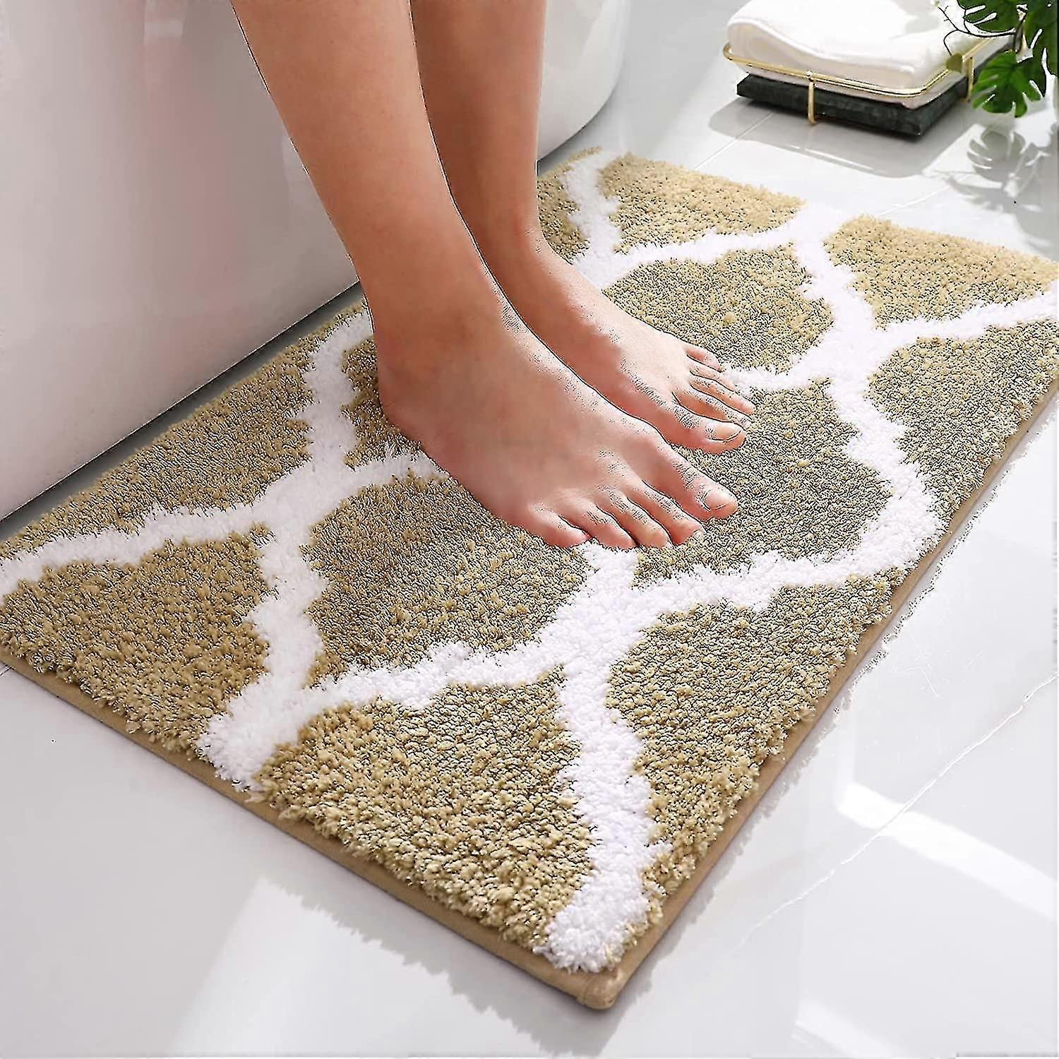 ラグマット、柔らかく吸収性のマイクロファイバーバスラグ、滑り止めのシャギーバスカーペット、16x24インチ、ベージュ