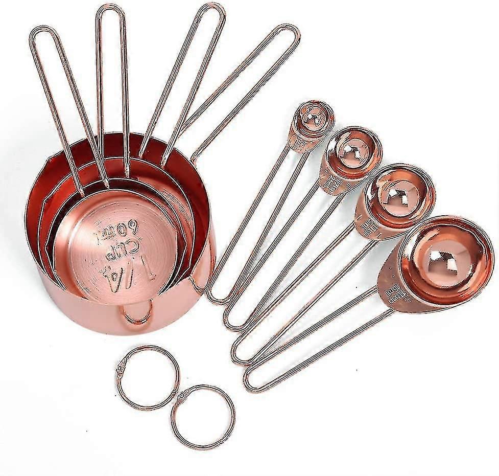 Stainless Steel Measuring Cups And Spoons Set Of 8 Engraved Measurements, Metal Measure Sets With Ring For Kitchen Baking Cooking Rose Gold From Shant