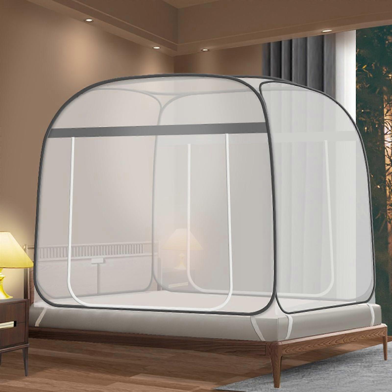 Mosquito Net for Bed Pop-Up Bottom Gray 87 x 79 x 61 cm Folding Portable Design Free Installation Bedroom Camping