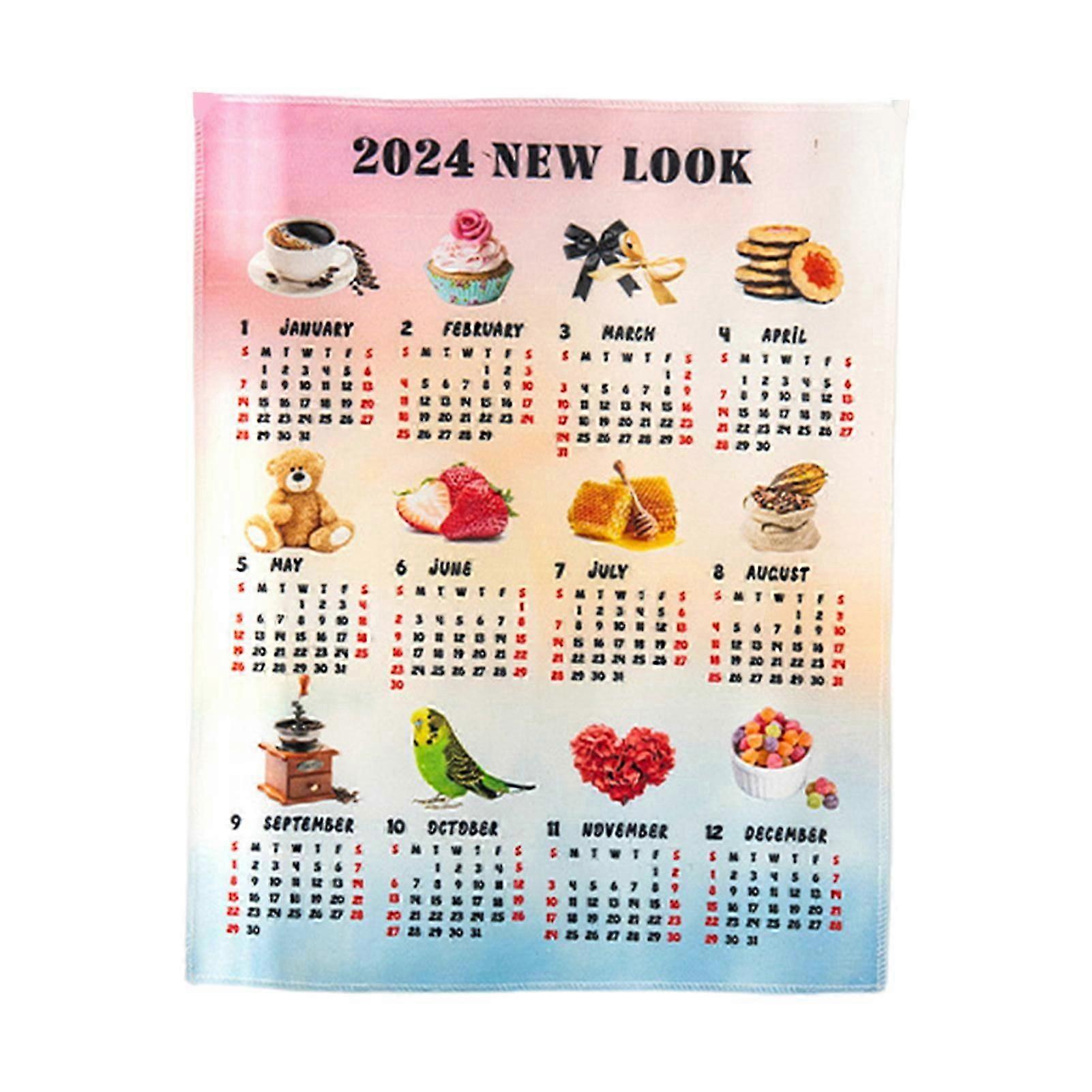 2024 Tapestry Calendar Hanging Cloth Cartoon Pattern Rich Color Easy Install Decorative Wall Tapestry Background Calendar