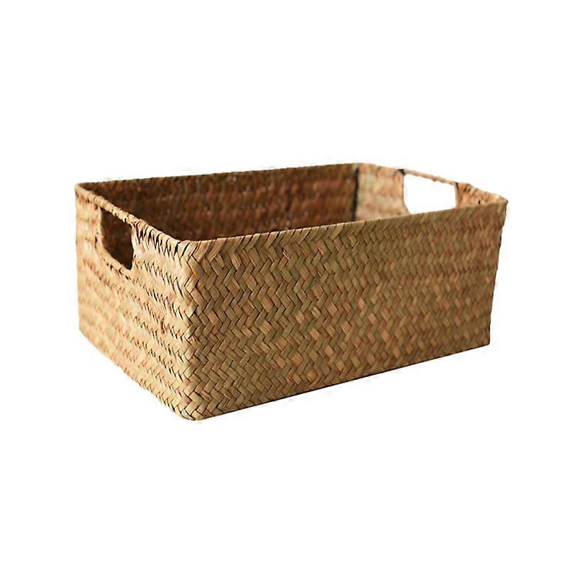 Hand-Woven Rectangular Rattan Wicker Storage Basket Fruit Tea-XL