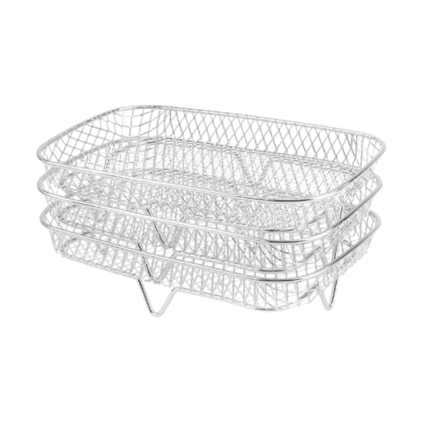 3X Stainless Steel Fryer Racks, Grill Trays for Kitchen, Multi-Purpose Stackable Dehydrator Stand, Rectangular Grill Basket