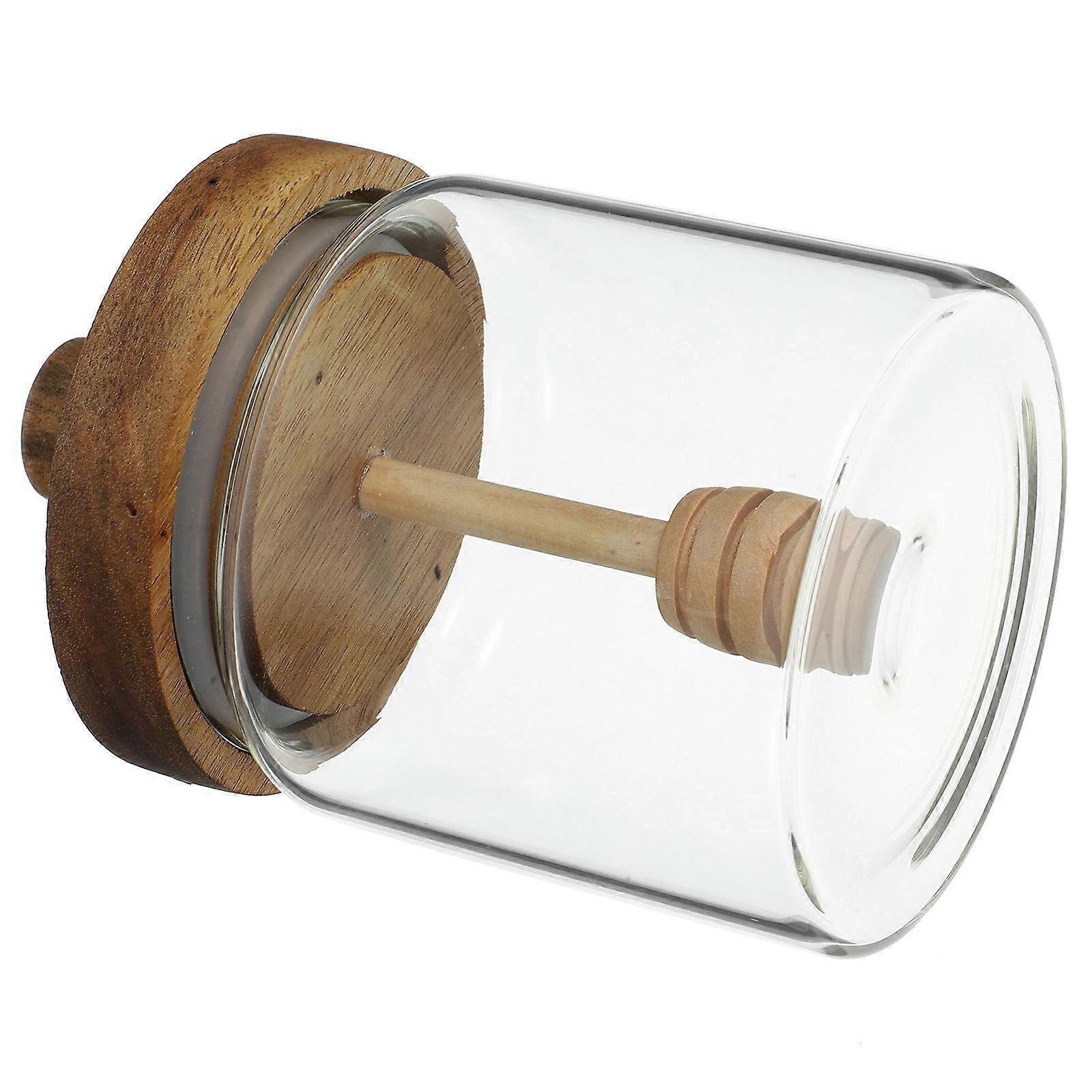 Glass Honey Pot with Wooden Dipper Transparent Syrup Dispenser for Easy Viewing and Clean Storage, Ideal for Family and Friends