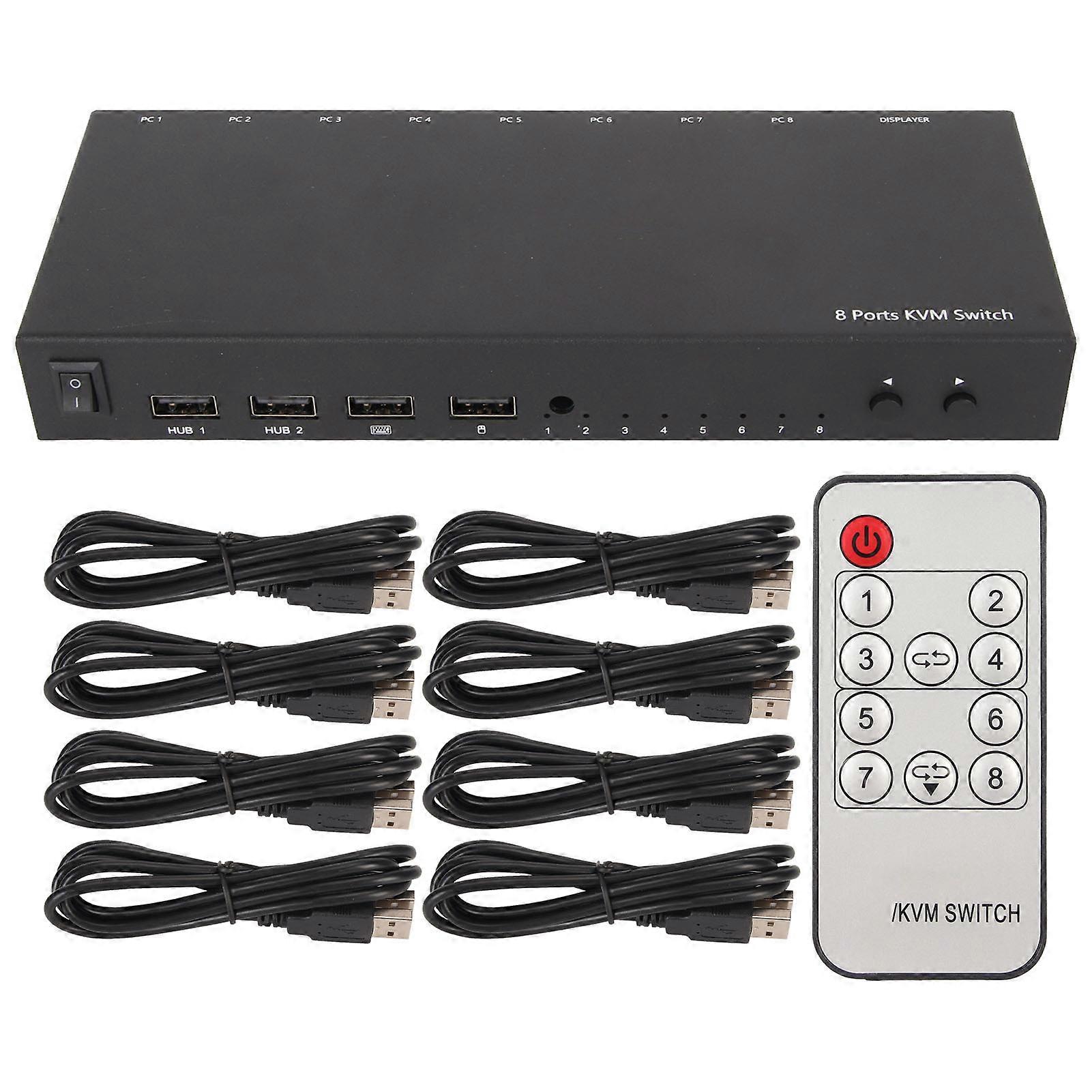 USB KVM Switch 8 Ports 4K 30Hz HD Switcher for Keyboard Mouse Remote Control DDC Function