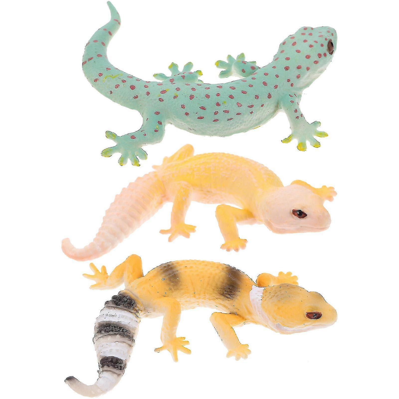 3pcs Fake Gecko Models Realistic Reptile Animal Figures Gecko Reptile Props-hy