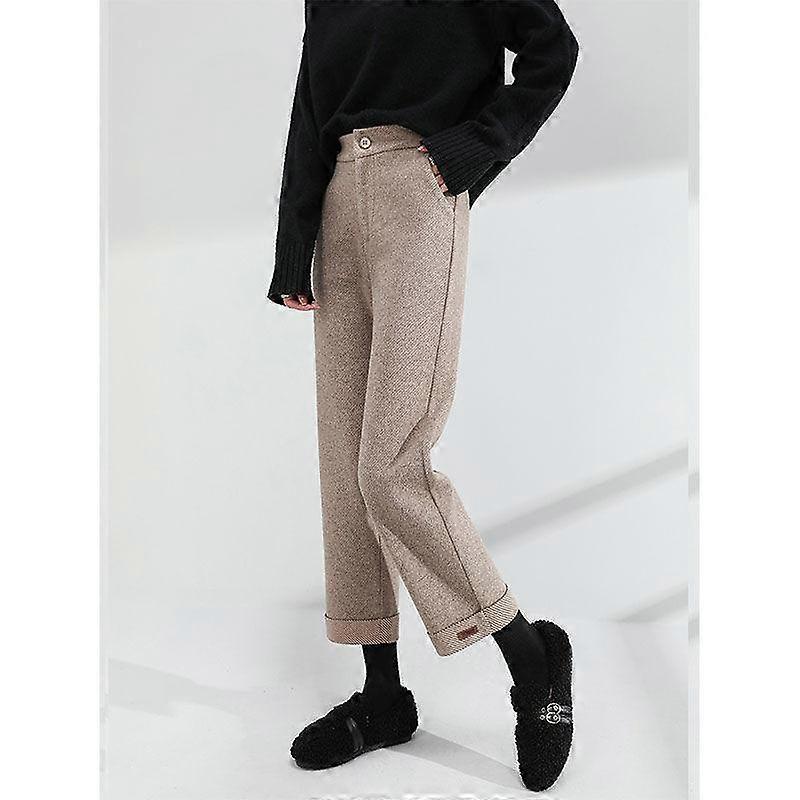 Women's Woolen Straight Pants Autumn and Winter High-waisted Loose Black Trousers