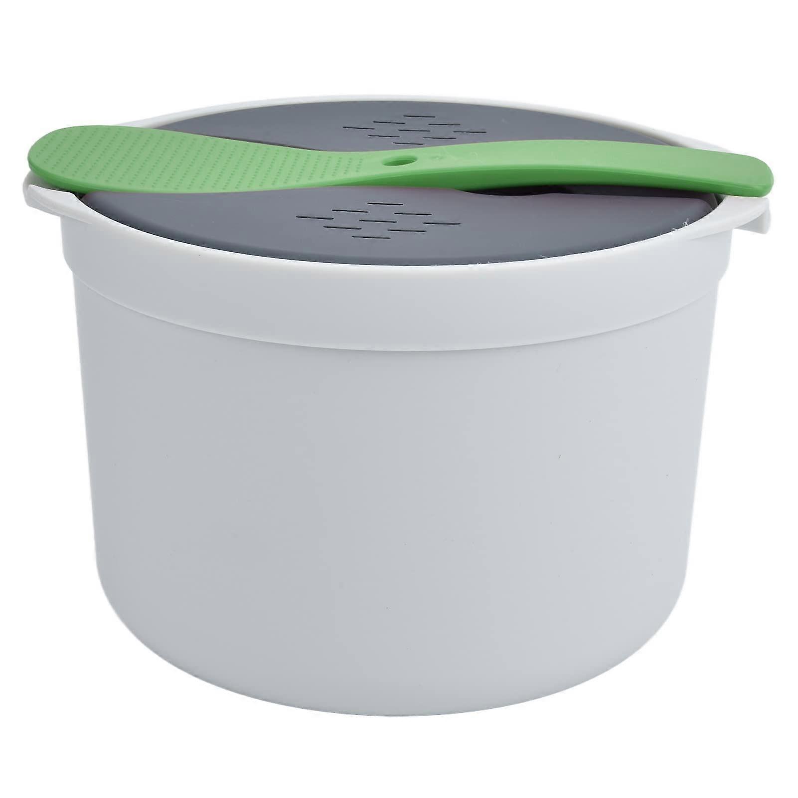 Microwave Rice Cooker 2L Set - Food Grade PP Material, Includes Rice Spoon, Lid, Strainer, Steam Pot, Green