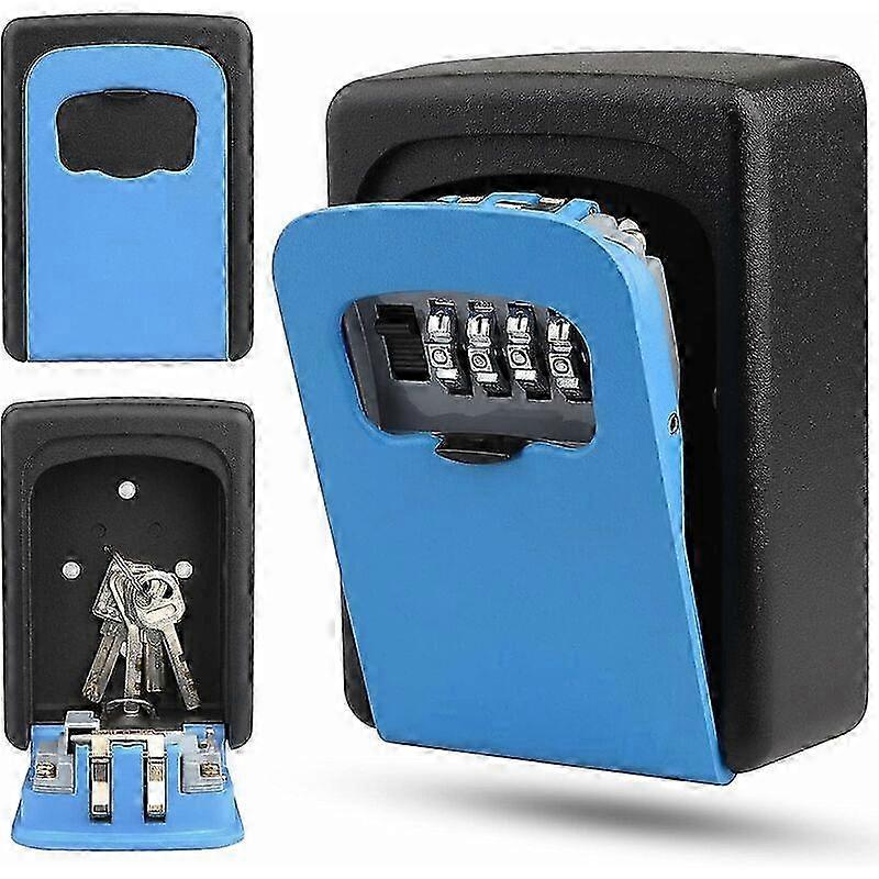 Wall Key Box 4 Digit Code, Waterproof Key Safe for Home Garage School - Blue