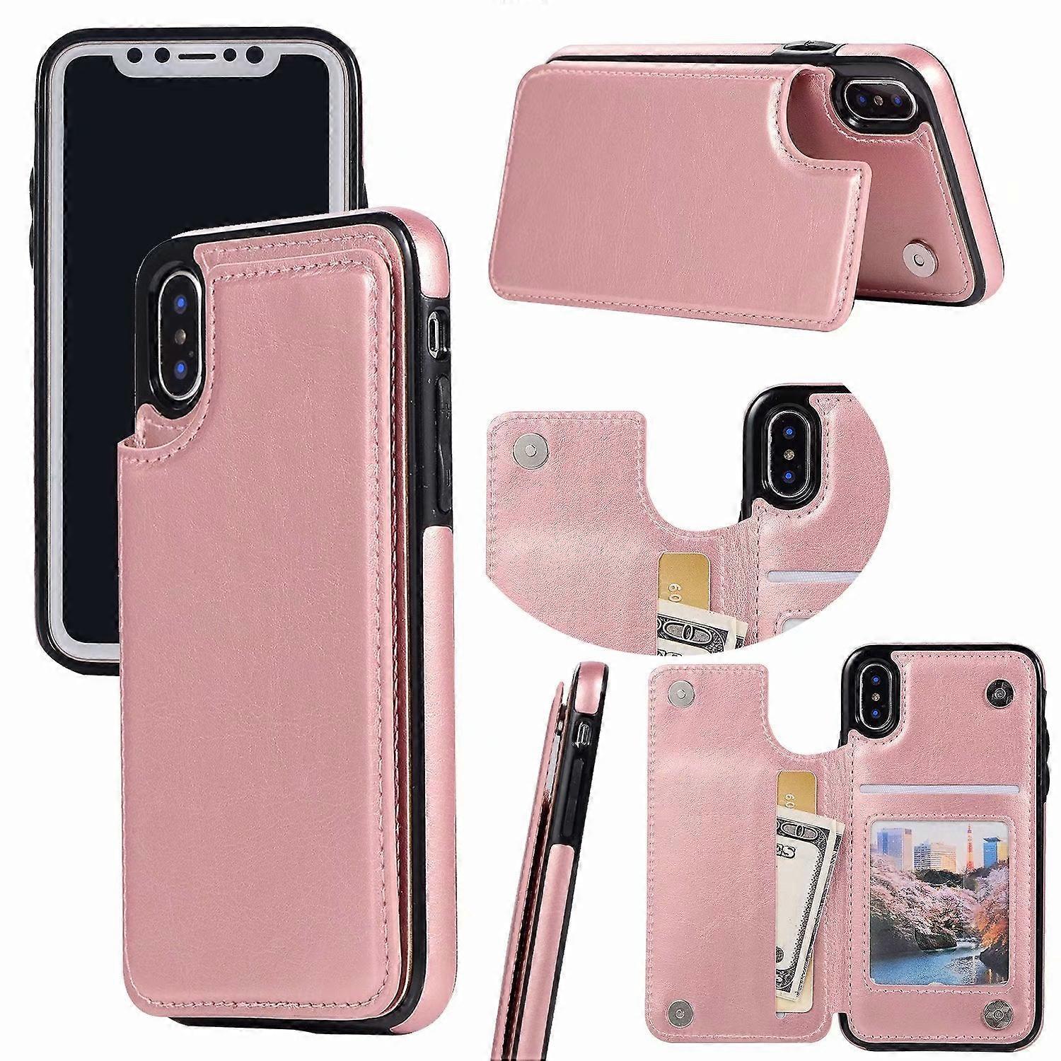 Case For Iphone 13 Pro Max Rose Gold Multifunctional Crazy Horse Pattern Left And Right Opening Doub