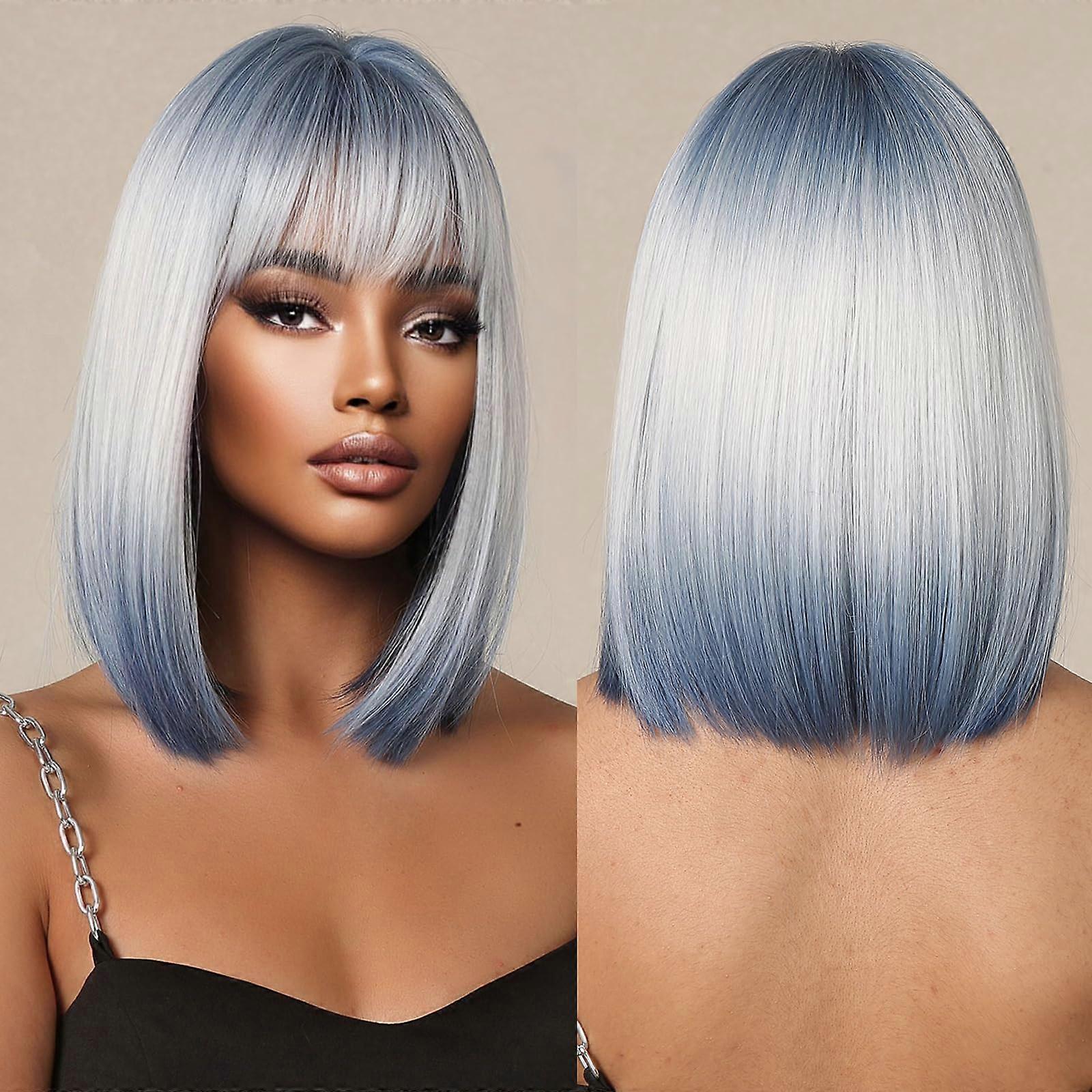Ombre Blonde Bob Wig With Bangs Short Straight Wig For Women Synthetic Hair Sc3120e2af5fd443fbd4d7276b2475  main image 2