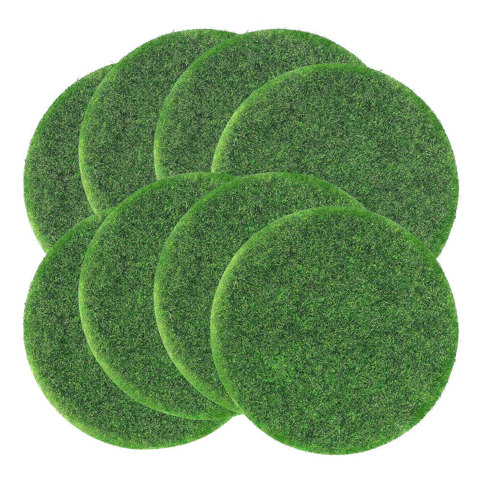 8pcs Mini Artificial Grass Mats for Dollhouse Decor, Round Simulation Craft Mat, Safe Non Woven, Easy to Clean for DIY Fairy Garden Spaces