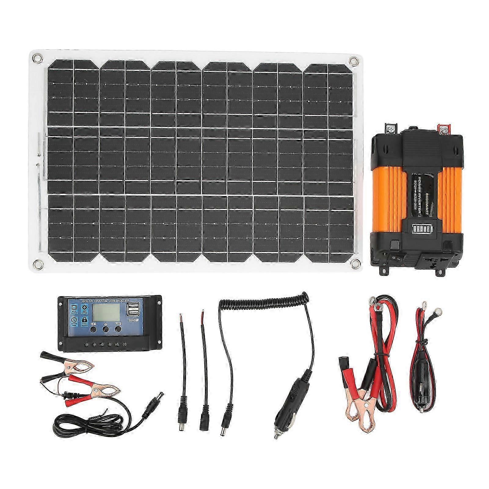 Portable Solar Power System 4000w Power Inverter 30a 12v 24v Solar Charge Controller 18w 18v Solar Panel Kit 500w 12v To 220v