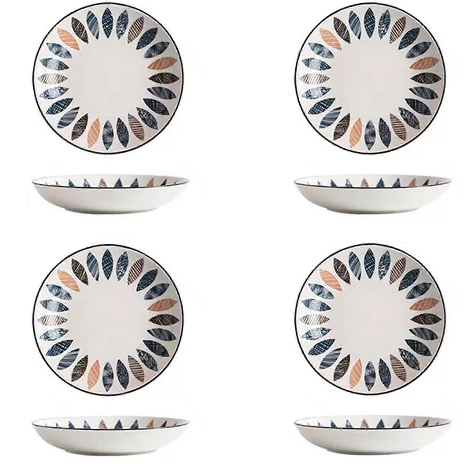 8 inch Ceramic Dinner Plate Set, 4 Pieces, Microwave and Dishwasher Safe