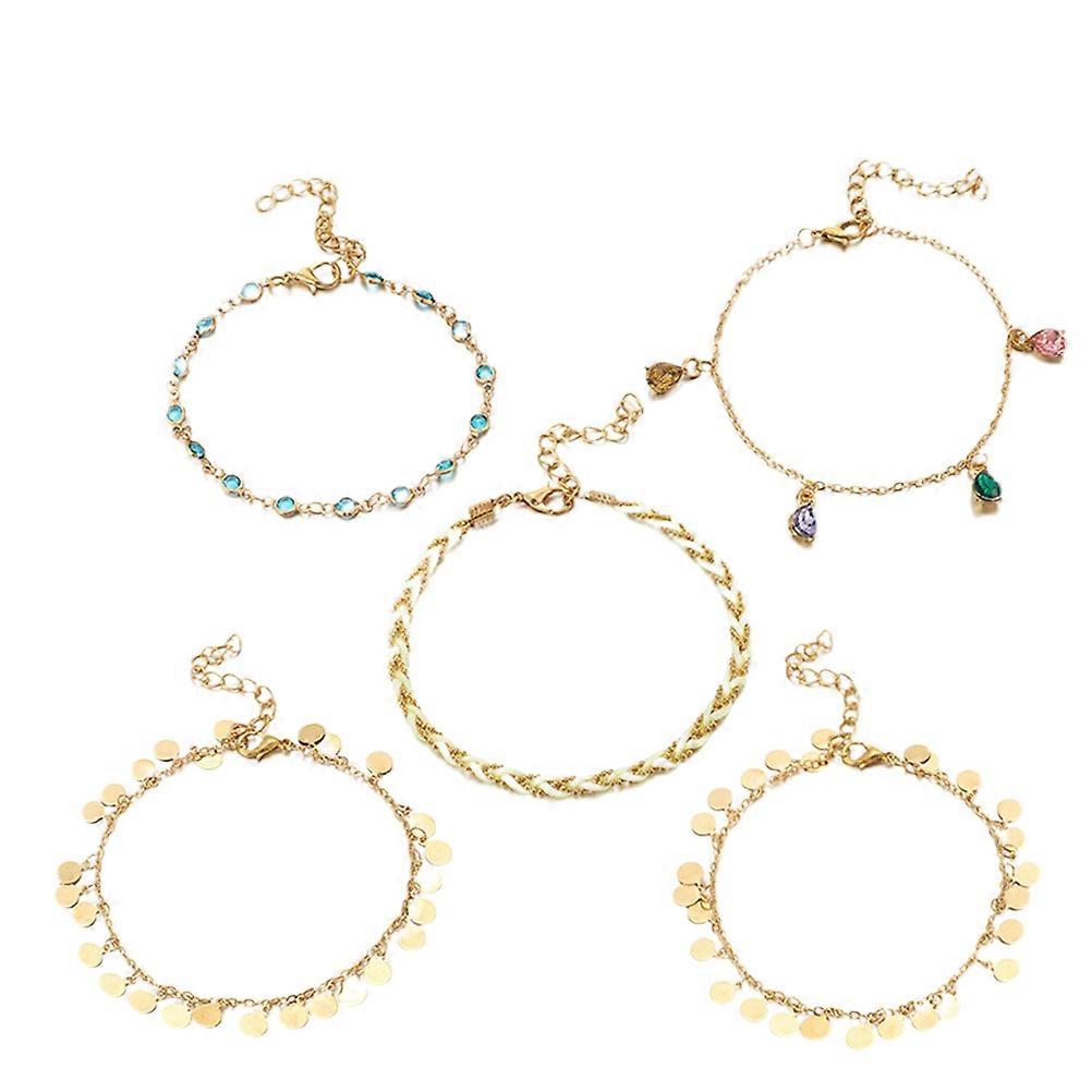 Alloy Anklets 5Pcs Golden Ankle Chain with Easily Adjustable Design for Decoration Use