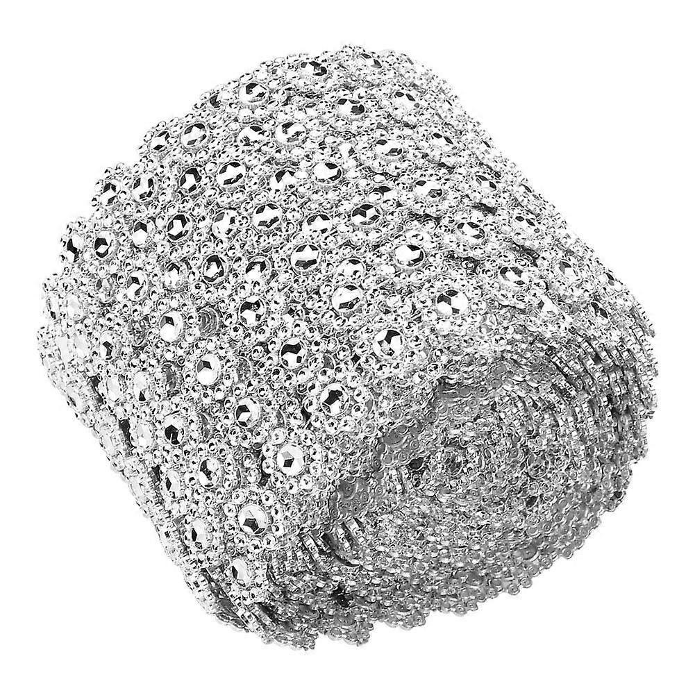 Rhinestone Ribbon 5 Yard Roll, 6 Rows, Silver Plastic Trim For Craft Decoration
