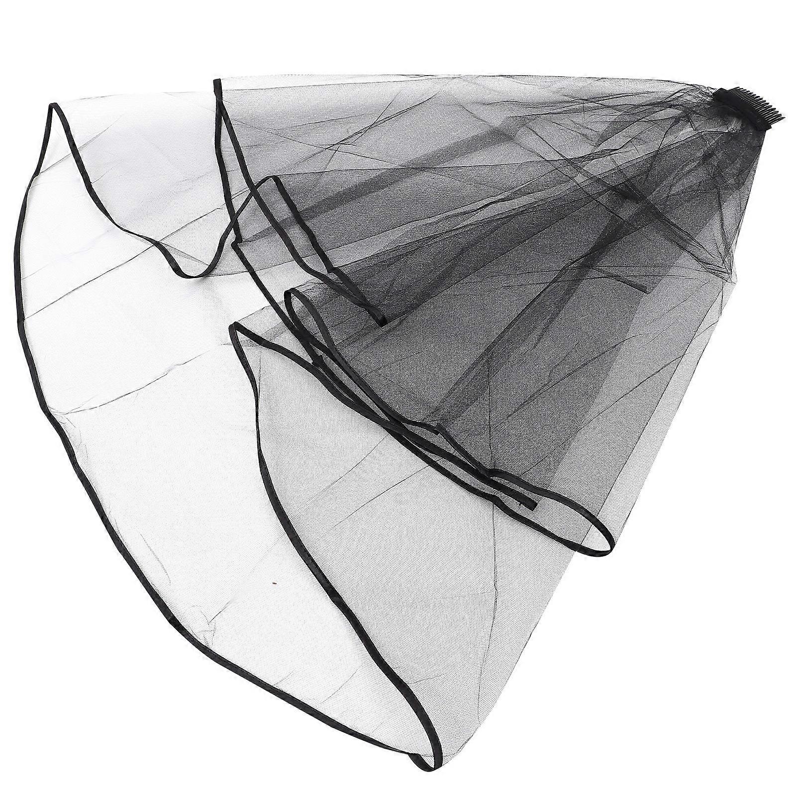 Wedding Veil For Brides Elegant Short Veil With Comb Black 89x80x1cm Gauze And Plastic 1Pack