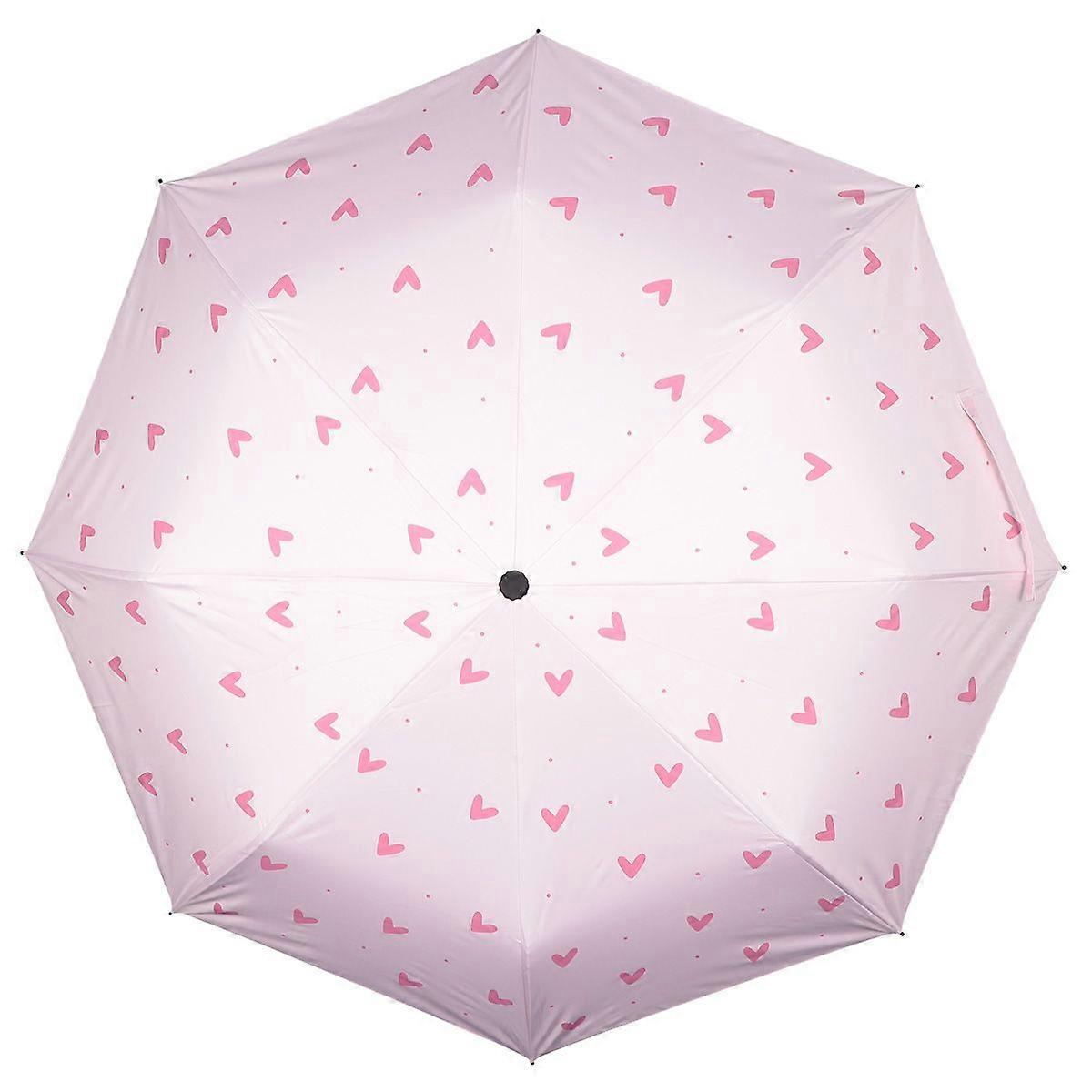 Heart Pattern Sunshade Umbrella Durable Practical UV-Resistant Sunshade Folding Umbrella for Outside (Pink)