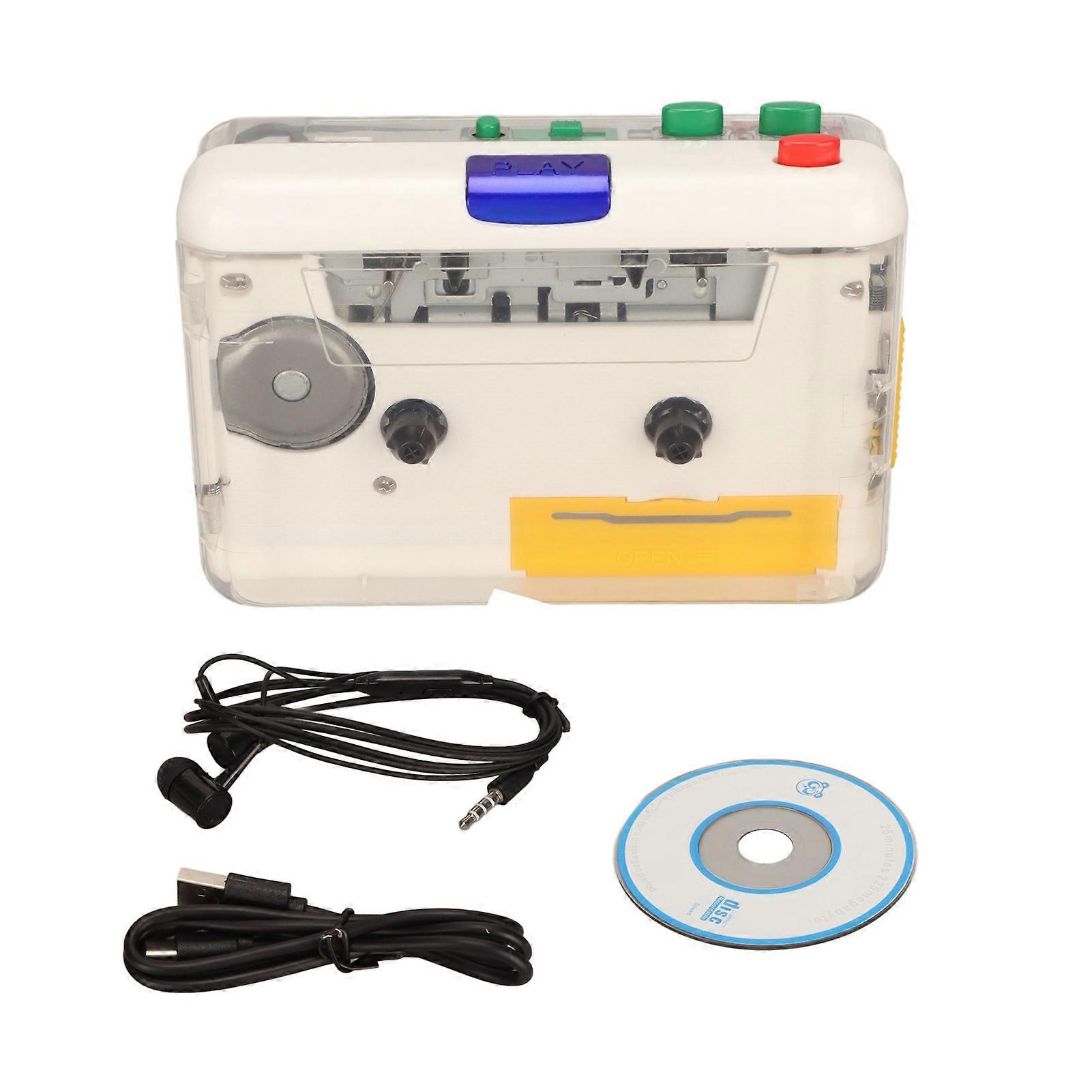 USB Cassette to MP3 Converter Plug and Play Rechargeable Portable Cassette Player for Headphone Speakers PCs Laptops