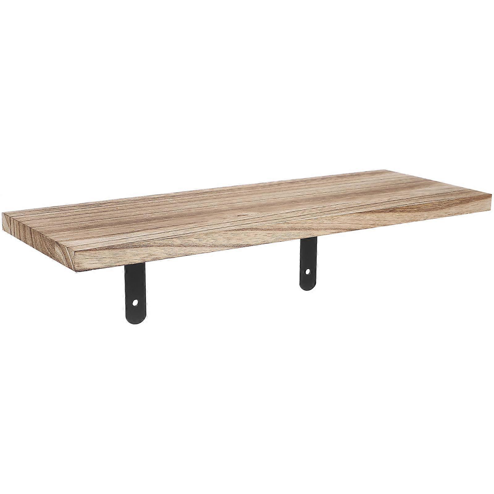 Wall Mount Shelf Floating Shelves Bathroom Storage Holder Iron Wood Rectangular 1Set