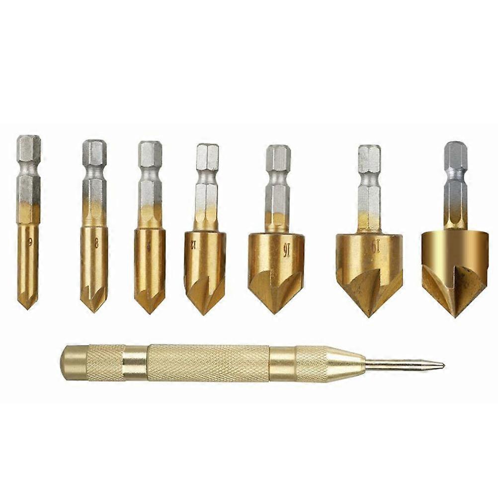 Drill Bit And Countersink Set Homeowners 8Pcs Cobalt Steel Countersunk Head Cone Processing
