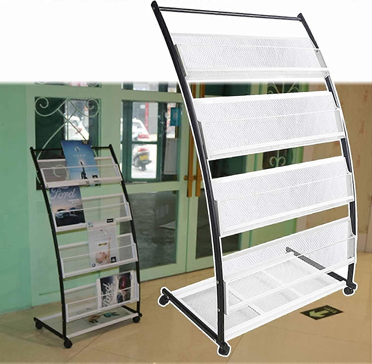 Floorstanding magazine rack with large capacity, foldable for storage, made of metal, robust and durable.