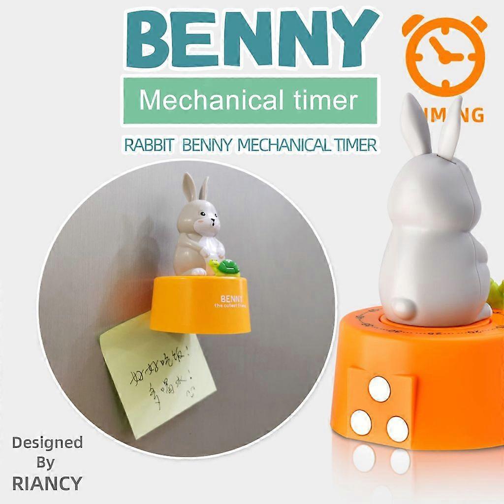 Magnetic mechanical timer, egg timer, kitchen timer, student learning timer, cute animal sculpture, rabbit orange base
