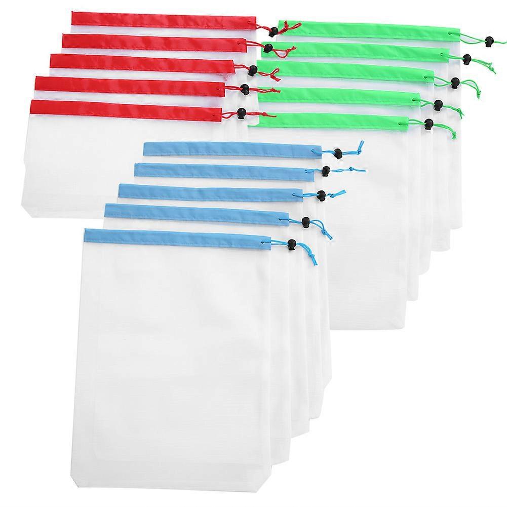 15 Pack Reusable Mesh Drawstring Bags, 3 Sizes, for Storing Sundries, Toys, Fruits and Vegetables