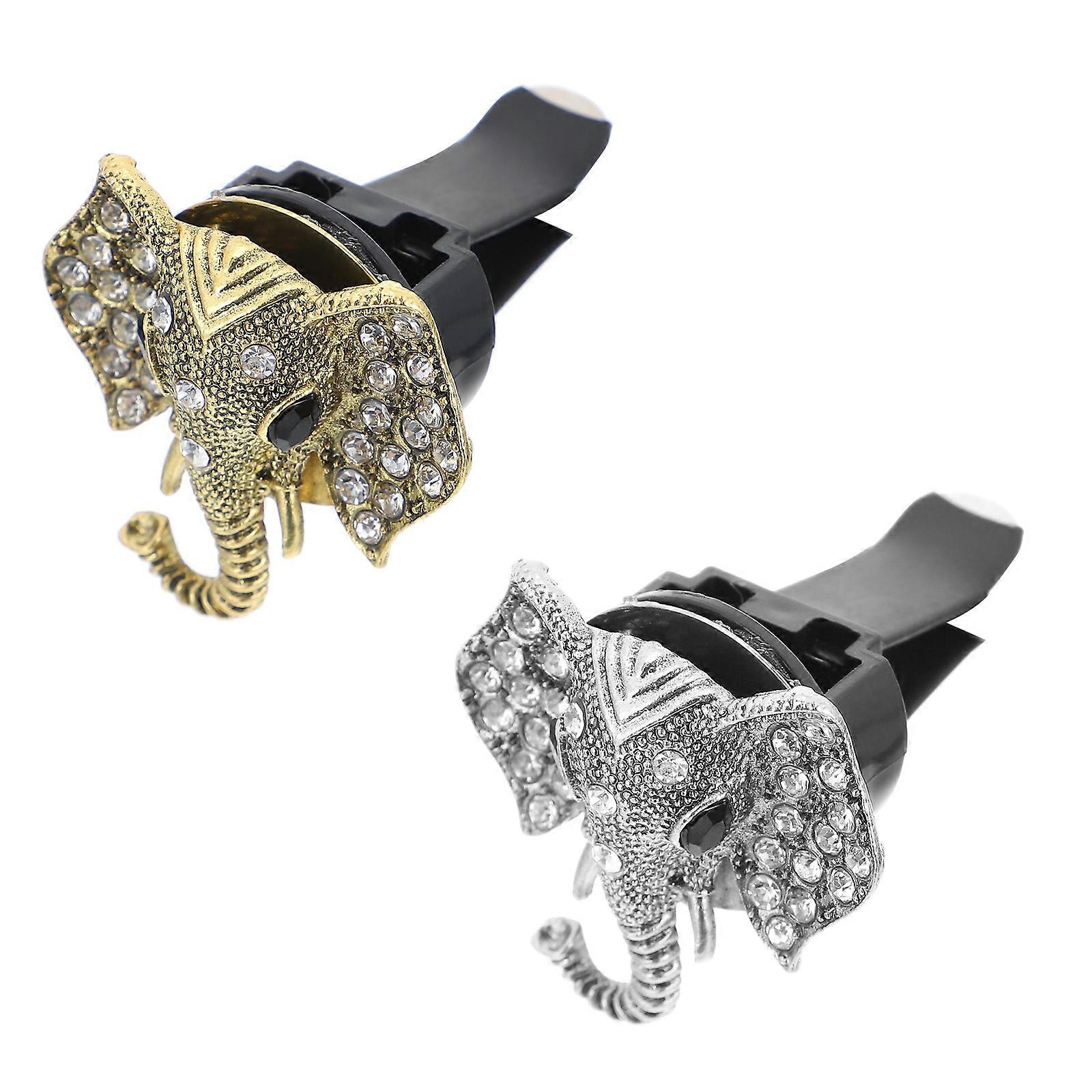 Car Interior Aromatherapy Elephant Pattern Air Vent Clip Golden Grey Odor 2Pcs