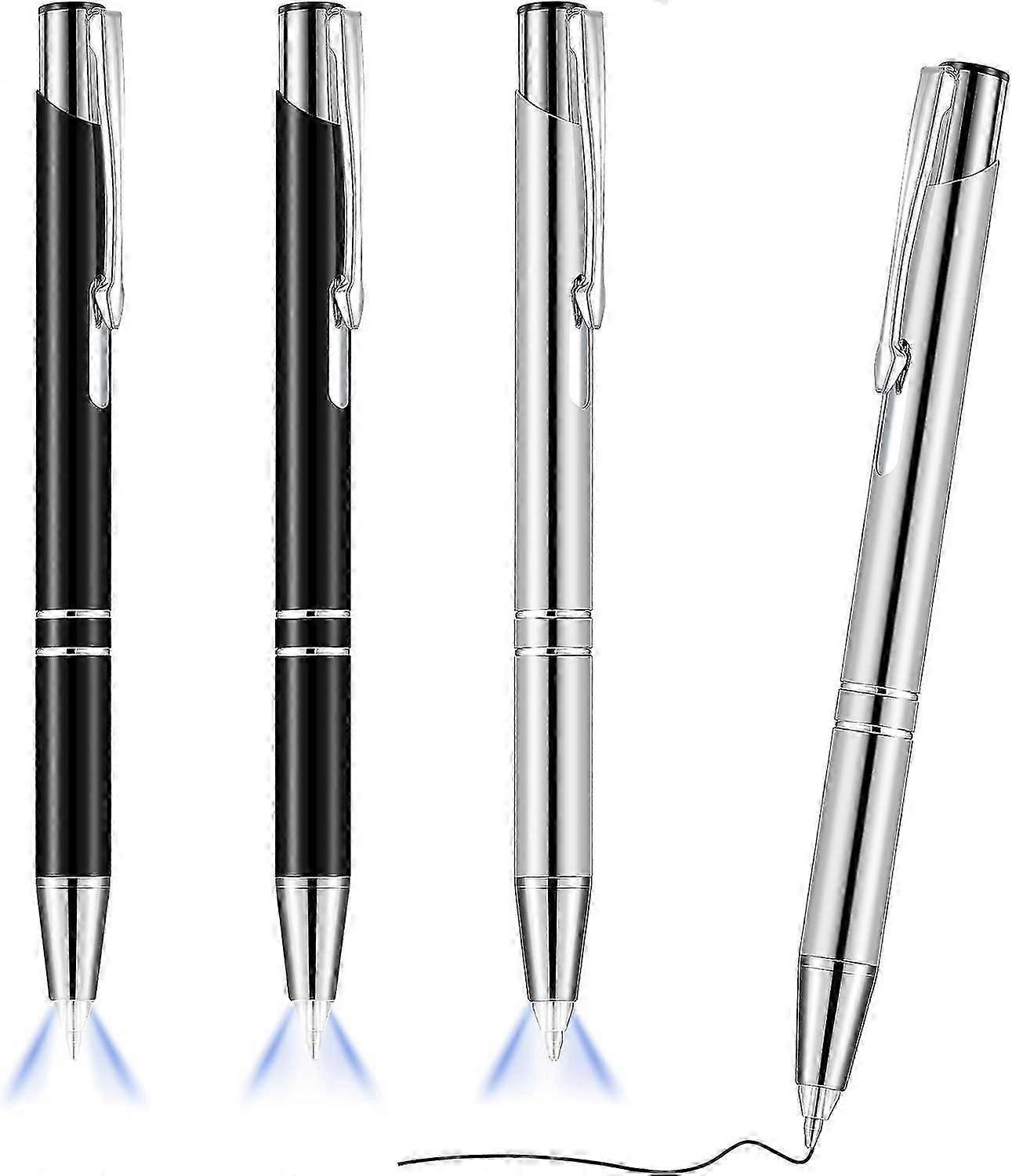 4 Pieces Luminous Tip Pen Ballpoint Pen With LED Light Flashlight For Writing In The Dark Black and Silver