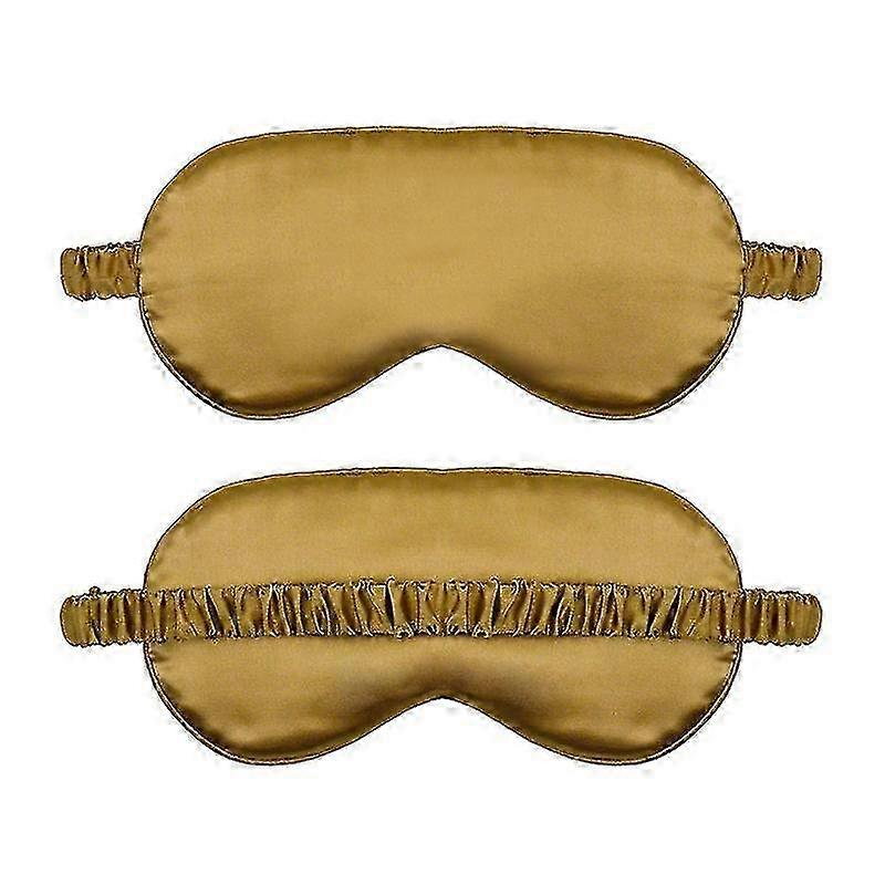 Elastic Strap Mulberry Silk Eye Masks Set for Night Sleeping Travel Nap, Champagne Color