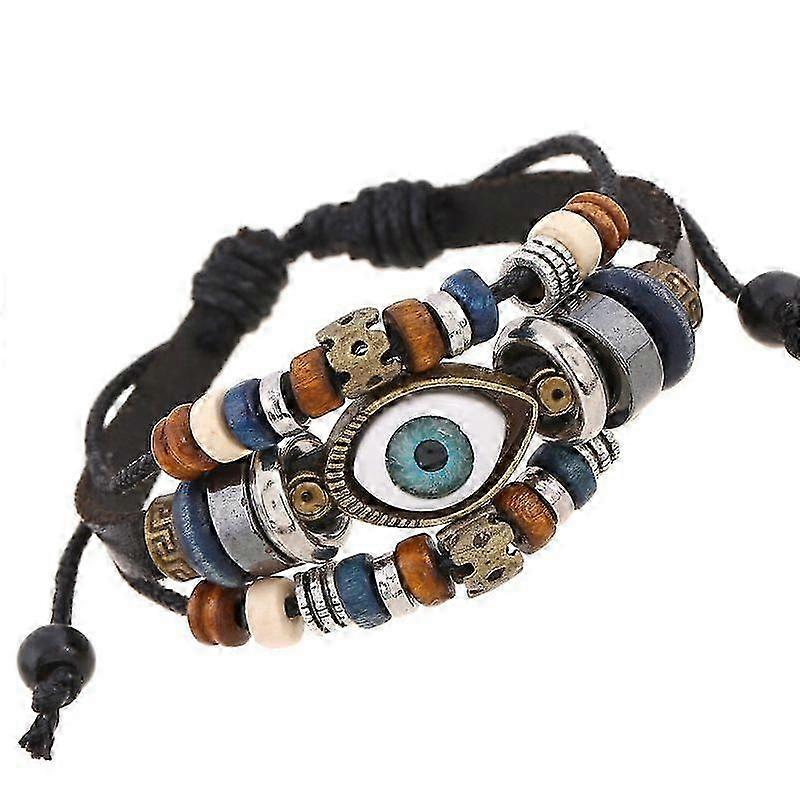 Bohemian Gypsy Hippie Design Leather Cord Bracelet Eye Multilayer Adjustable For Men Women Fashion Jewelry