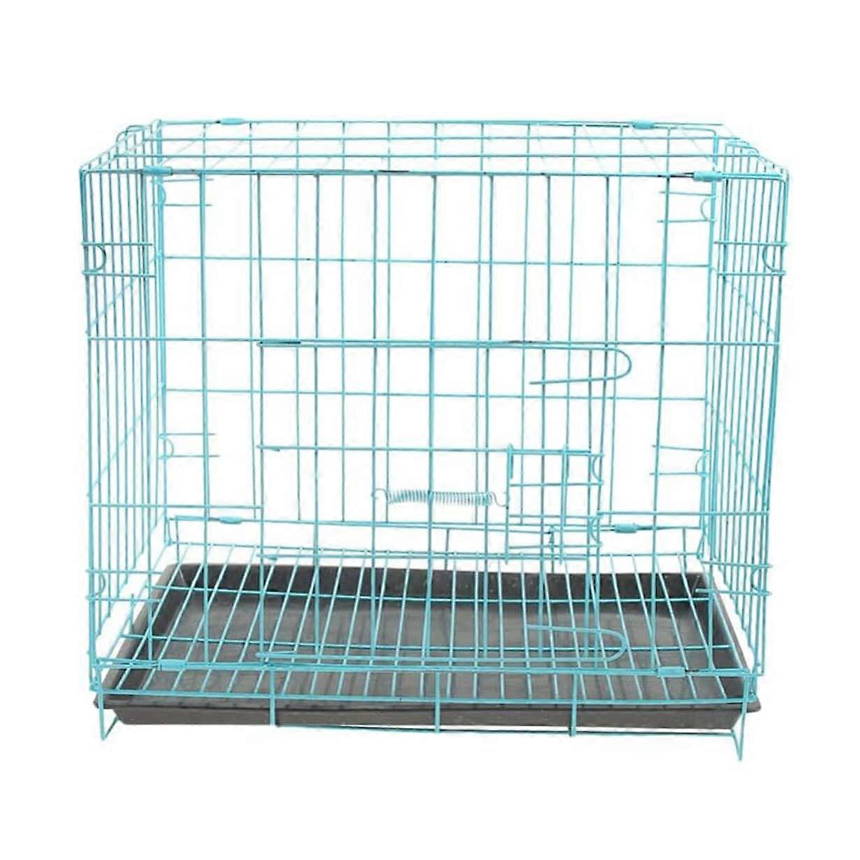 Small Dog Crate, Foldable Metal Pet Cage with Removable Tray, for Puppies, Kittens, or Cats, 35 x 26 x 32 cm, Blue