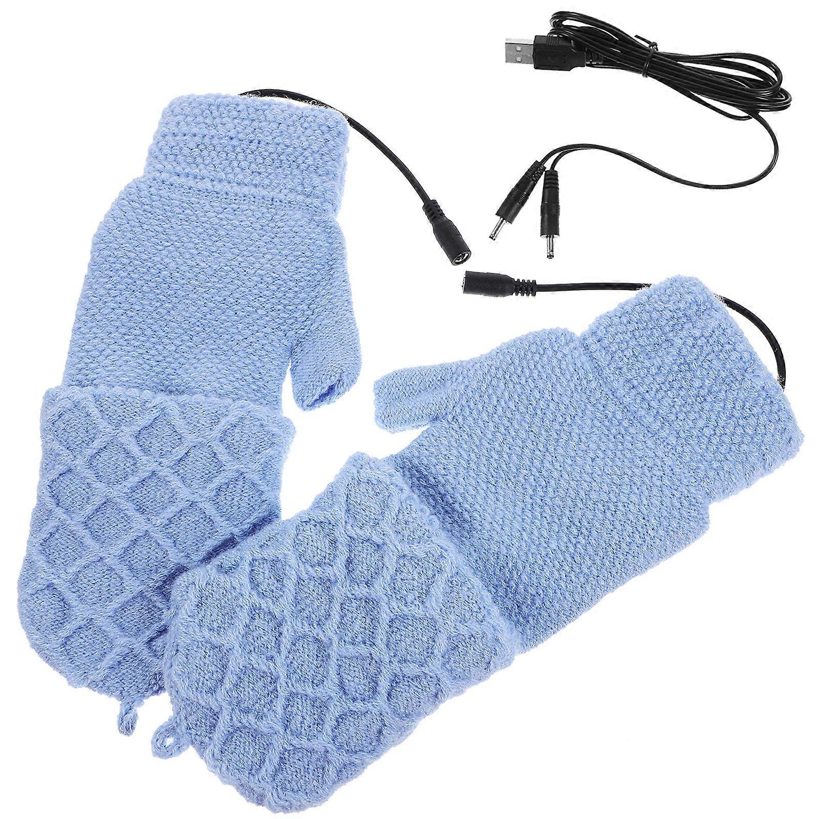 Portable Thermal Mitts Winter Heating Gloves Usb Powered Heating Cold Winter Days Blue 1 Pair