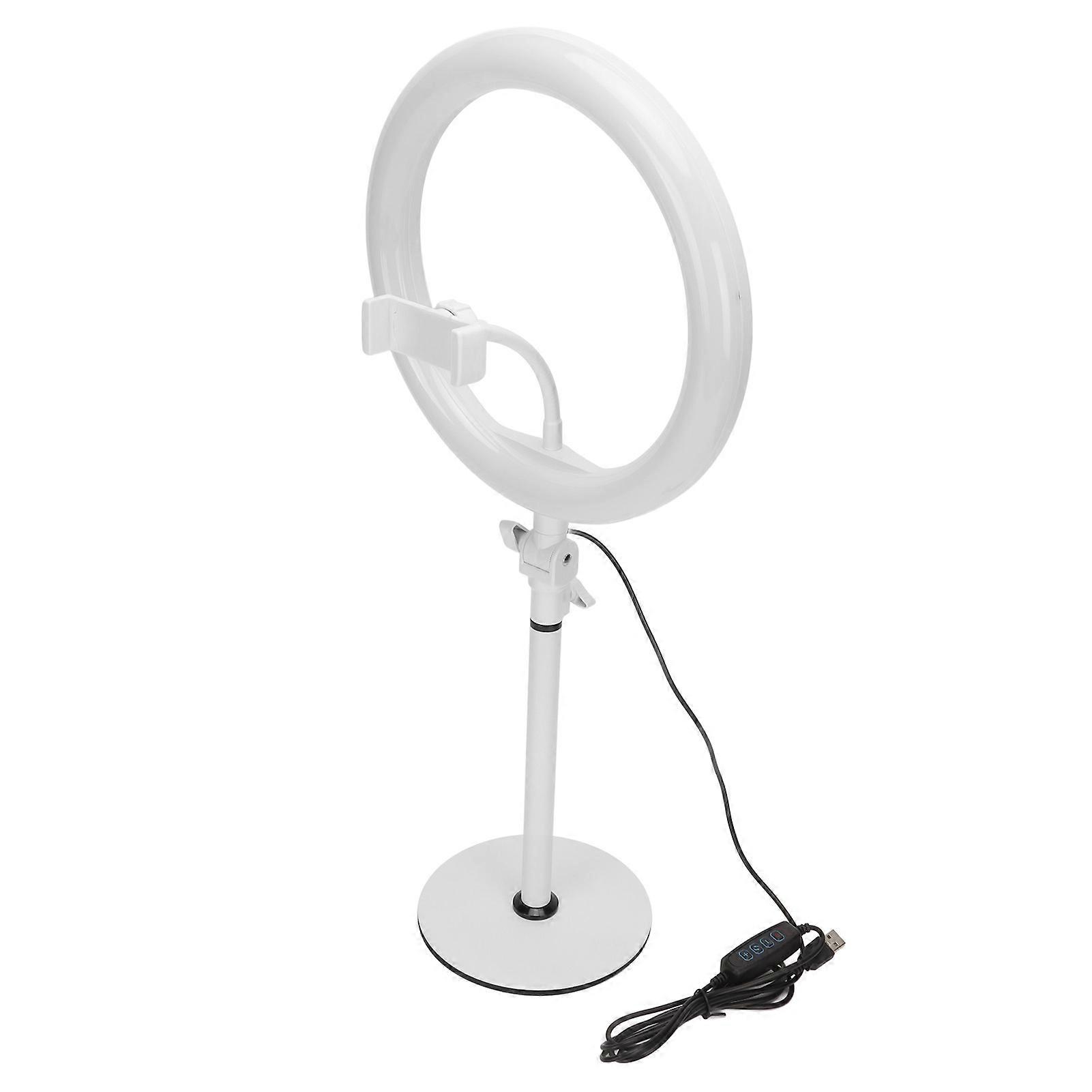 10in LED Video Light 120 Light Chips 3 Color Temperature 10 Brightness Selfie Live Light with Phone Hoder White